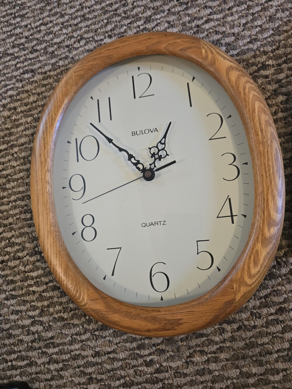 Bulova Oval Wall Clock in Oak and Cream